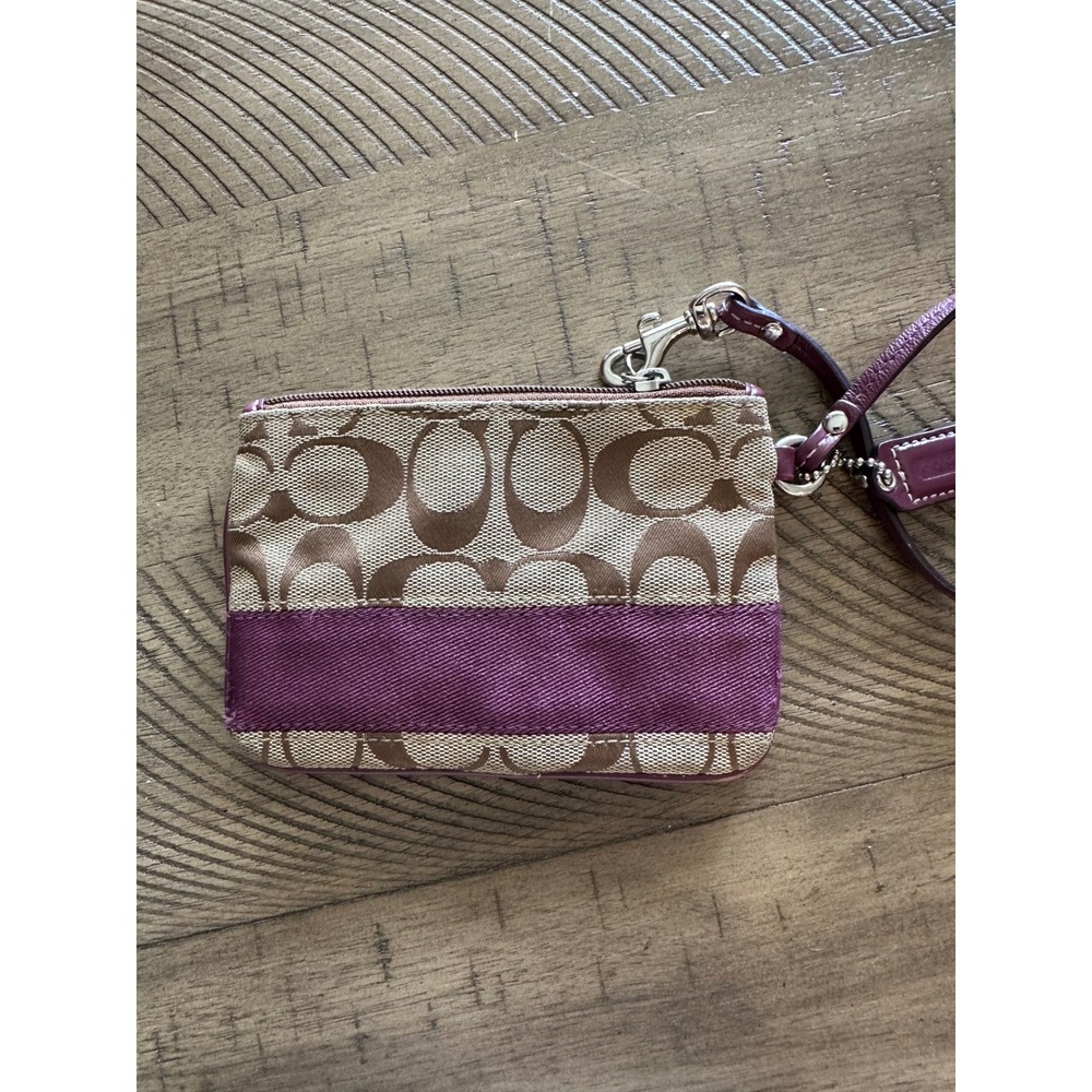 Authentic Coach Signature Canvas Wristlet – Brown & Purple Stripe - Picture 2 of 3